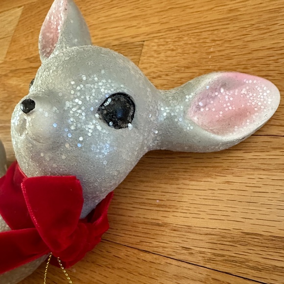 Retro Gray Blue Christmas Deer Glitter Red Bow 10" - Picture 4 of 12